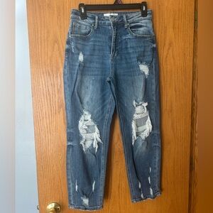 Risen Distressed Blue Ankle Jeans